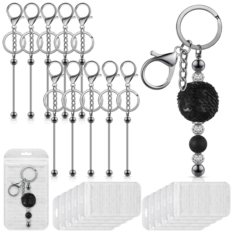 

Beadable Keychains Bars Set DIY Keychains Bars Kit For Beads Including 10 Beadable Keychain Bars 10 Resealable Pouch