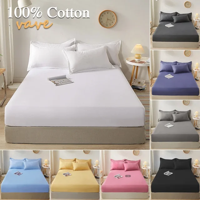 Drap-housse en coton à bords élastiques, housse de protection respirante pour matelas simple/Double/King/Queen Bed 160x200 6