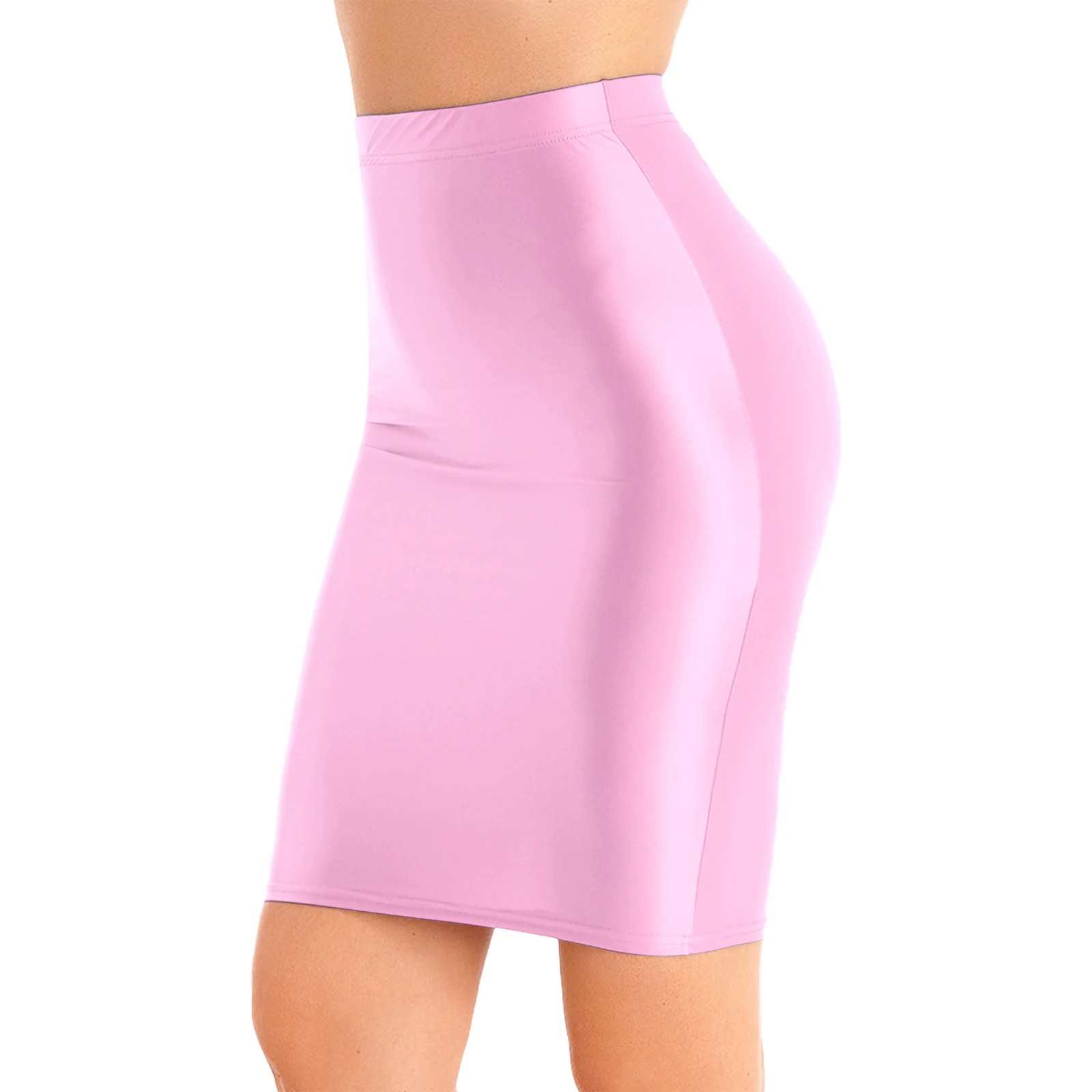 Long-Perfect Women's High Waist Shiny Bodycon Mini Skirt - A-Line Rose Red Skirt, Size Large - View #3