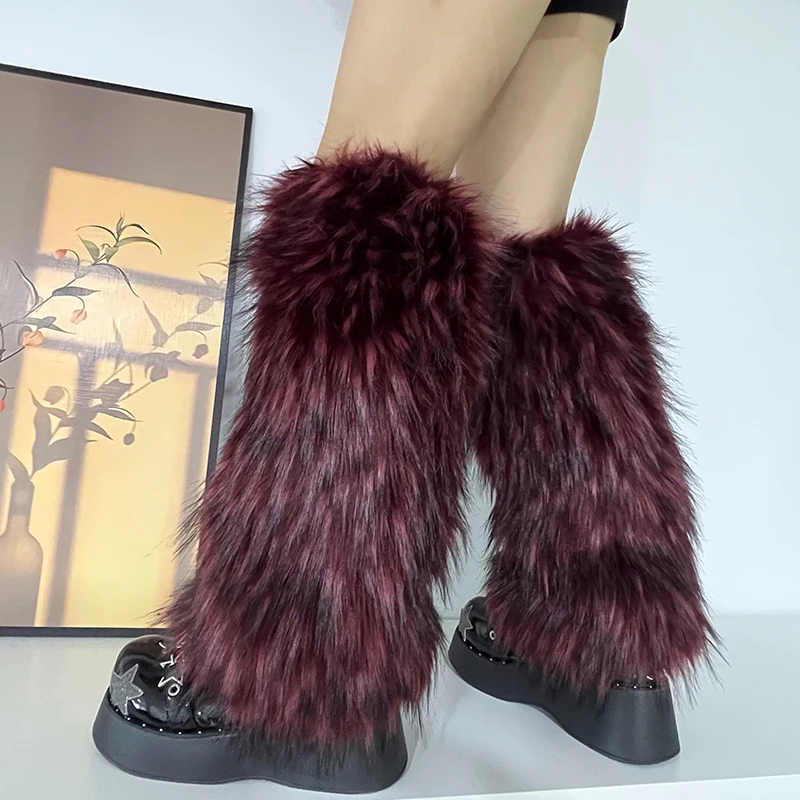Luxury Brand Runway Fashion Fluffy Faux Fox Leg Warmers Women Thick Warm Furry Boot Covers Chic Harajuku Hot Y2k Girls Legcovers