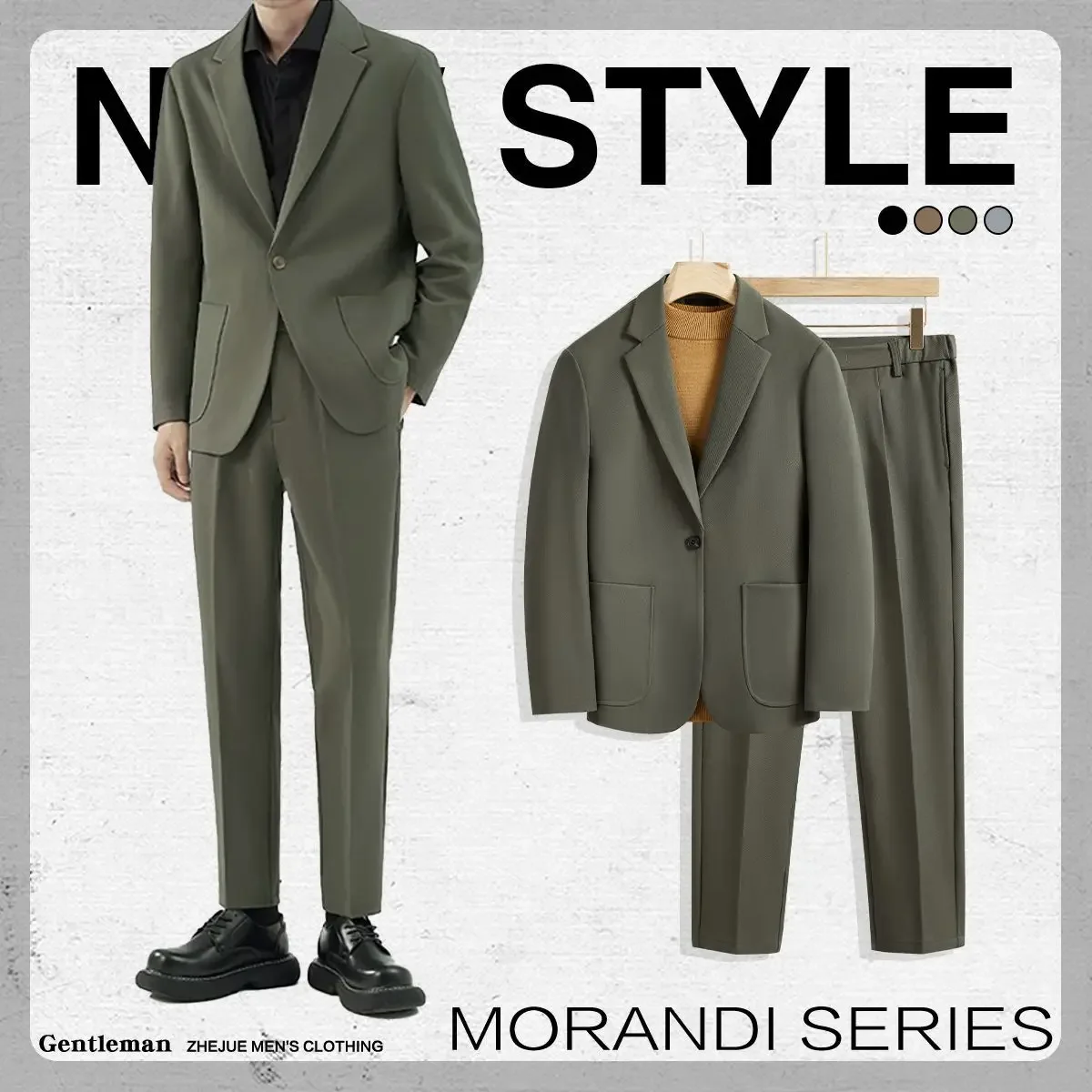 thumbnail image 1 of Conjunto de 2 piezas para hombre, color sólido, tendencias juveniles, disfraces, pantalones de ceremonia, trajes y blazers completos para hombre, ropa clásica elegante, 1 of 5
