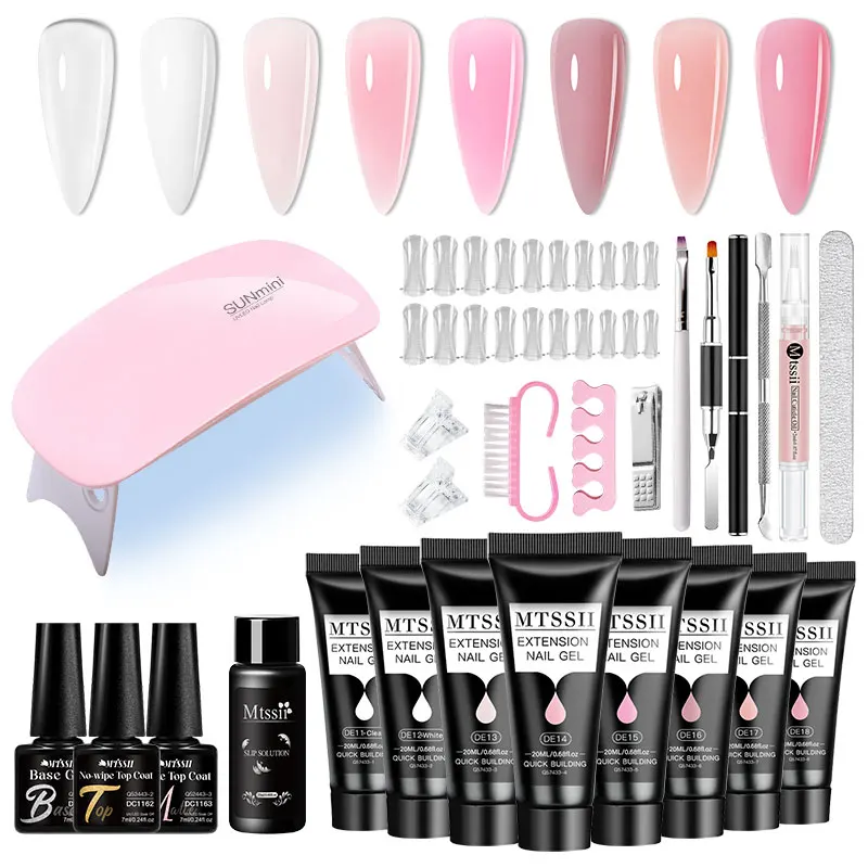 24PCS/Set 20ml Poly Naili Extension Gel  Kit Mini UV Lamp Sealer With Base Top Coat Professional Poly UVNail Gel Kit Starter Kit