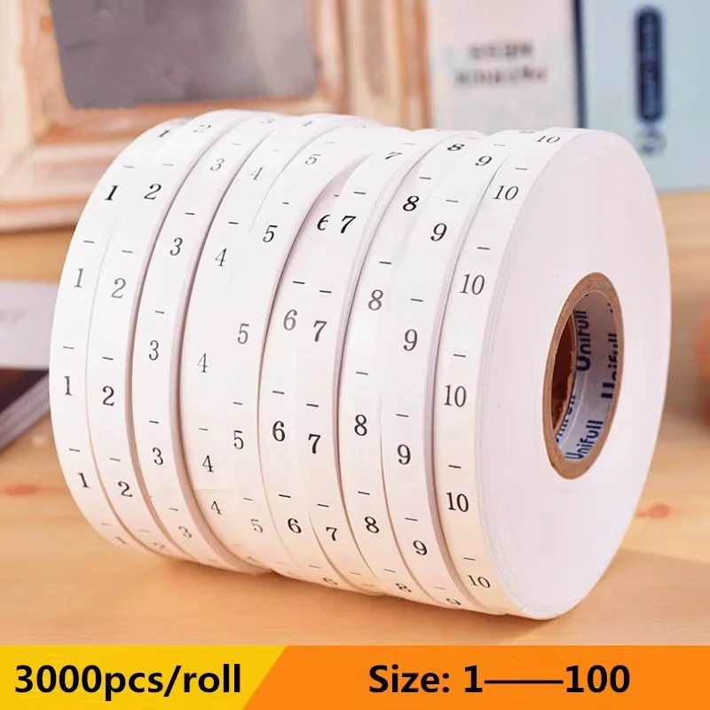 3000PCS/롤 번호 1100 사이즈 라벨 합성 흰색 사이즈 태그 어린이  DIY..