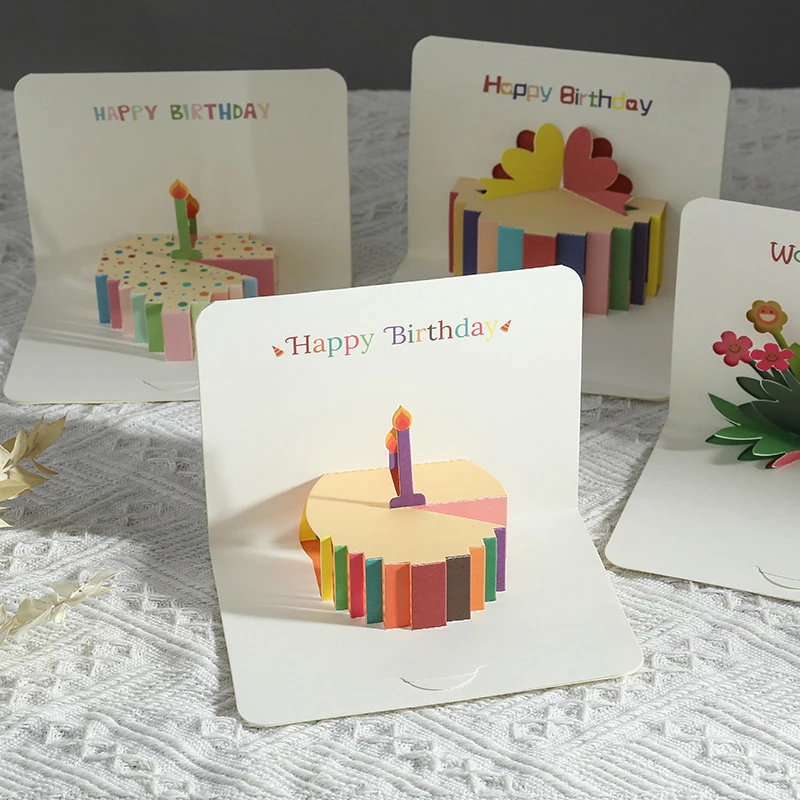 3D Happy Birthday Card Cake Flower Card With Envelope Funny Birthday For Women Men Kid Friends Greeting Cards Gift Party