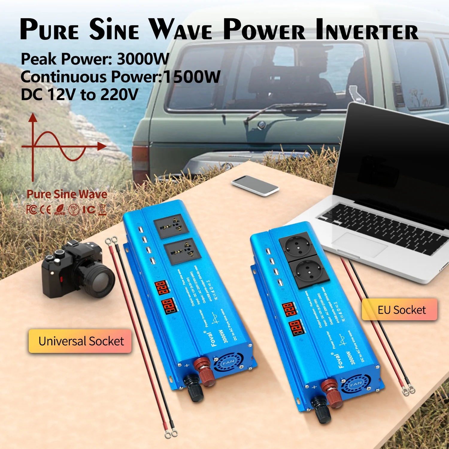 3000W-Pure-Sine-Wave-Inverter-DC-12V-To-AC-220V-Power-Transformer-With ...