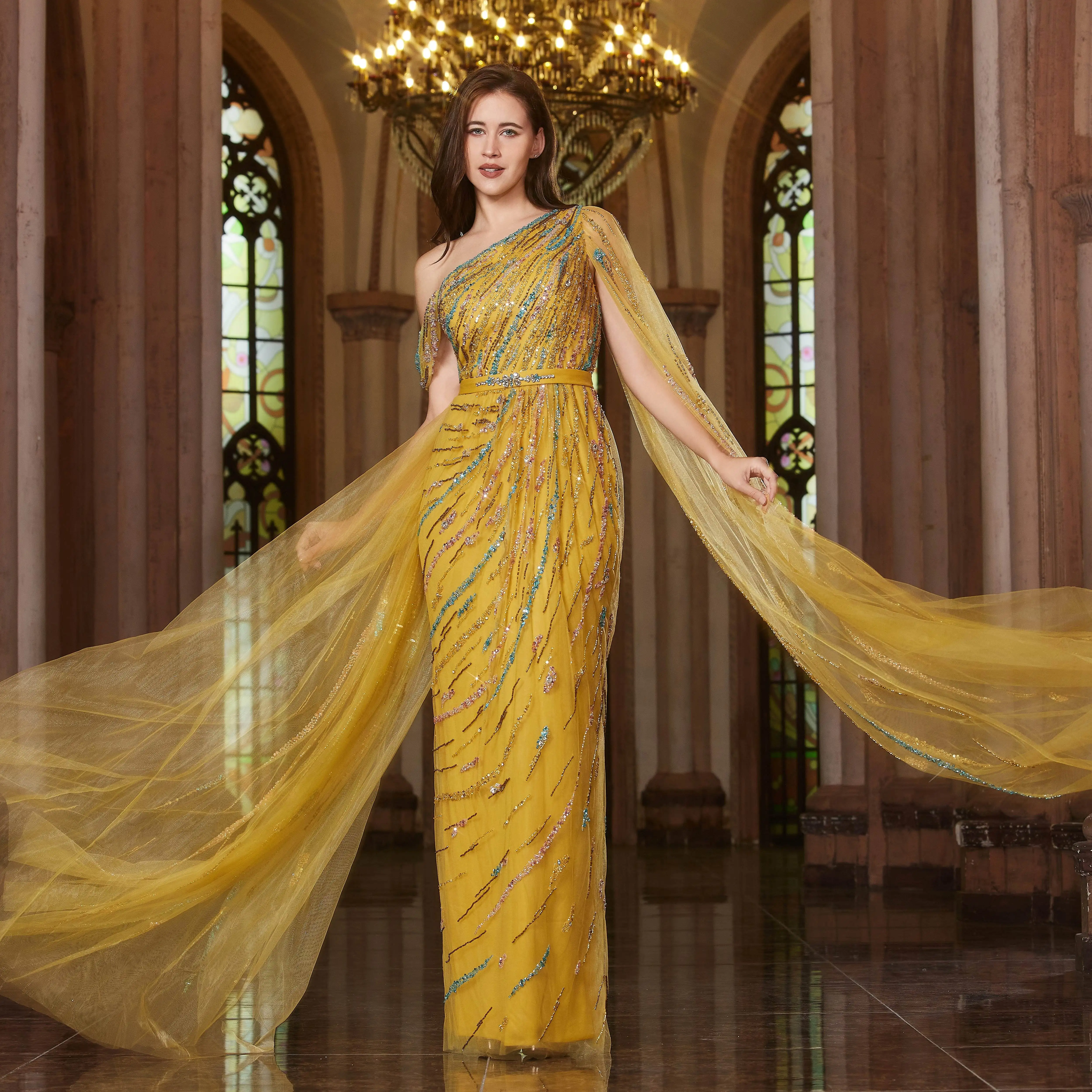 yellow evening dresses for wedding Navy Tulle Maxi Dress |Ballroom Dance Dress & Gowns | Pretty Eccentric main image 1