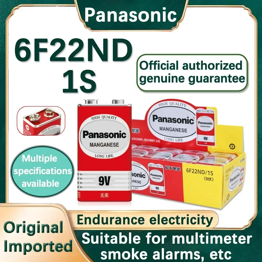 Alkaline Battery Disposable Battery 5PCS Panasonic 9V 6F22ND Alkaline Battery for Alarm Wireless Microphone Mercury Free Long working life