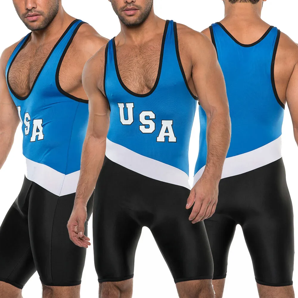 

USA Men's Singlet Wrestling Suit Gym Training Wrestling Singlets Men's Power Lift Weightlifting PowerLifting Clothing