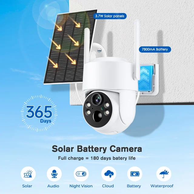4MP WiFi Solar Camera PTZ Outdoor Night Vision Security IP Camera With Solar Panel Recharge 7800mAh Battery Human Detect iCSee 2