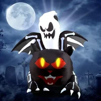 Large Halloween Outdoor Decoration Inflatable Ghost Skeleton Cat with Wings Built-in LED Light for Halloween Holiday Party Decor 1