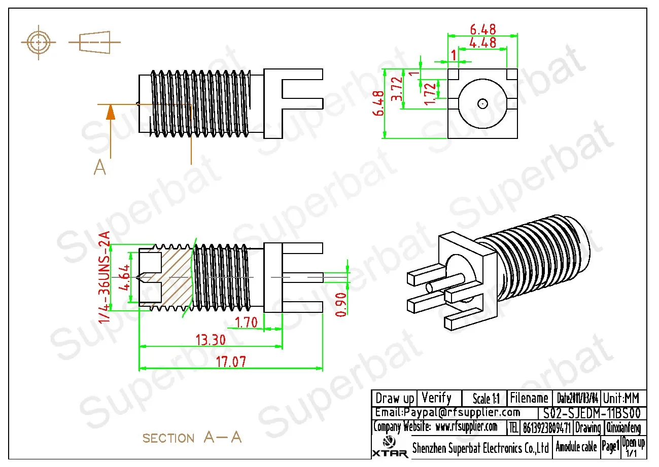 Superbat 10pcs RP-SMA End Launch Female PCB Mount Long Version RF Coaxial Connectors for Electronic Components Market