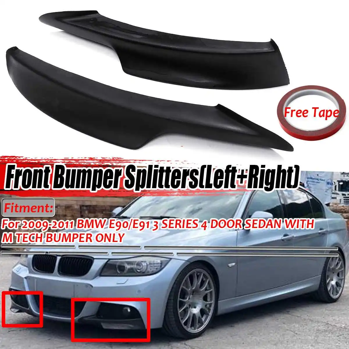 

New 2Pcs Car Front Bumper Lip Splitter Diffuser Spoiler Guard Protector For BMW E90 335i 328i LCI M-Tech 2009 2010 2011 2012