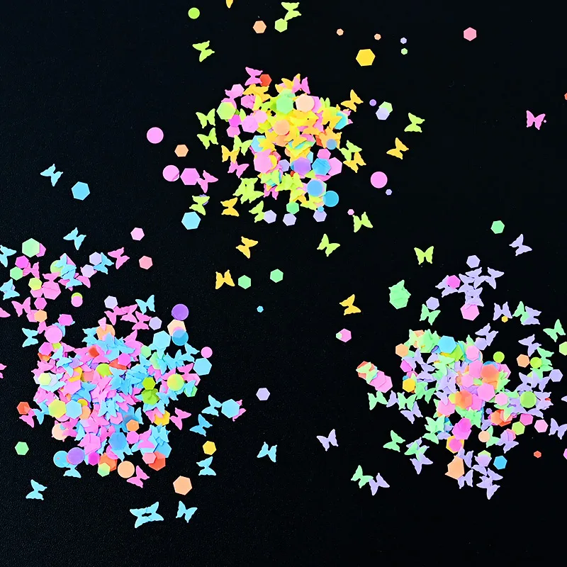 Fluorescence Different Shape Sequins Neon Nail Glitter Flakes 3D Mix Color Nail Art Accessory Gel Polish Manicure Decorations gel nail polish nail glitter nail pigment nail decoration nail decorations nail flakes