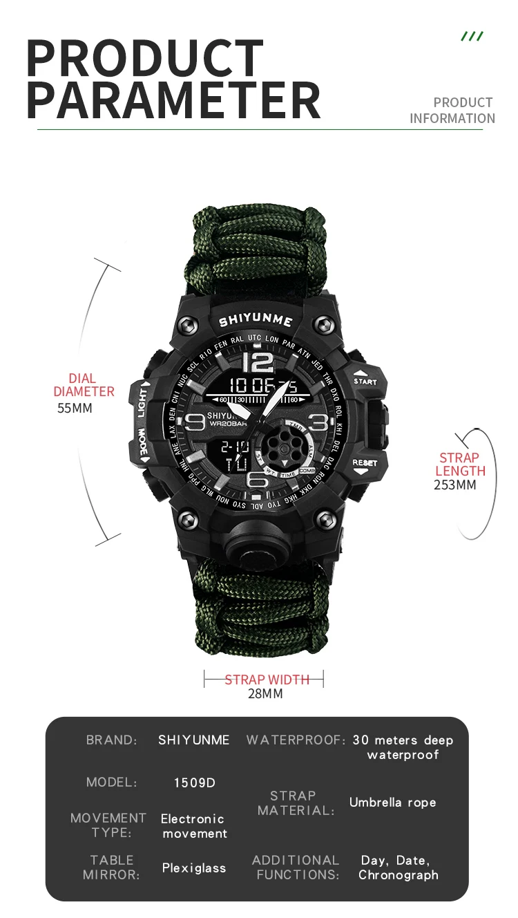 SHIYUNME New Sports Men's Watches Compass Luxury Military Quartz Watch Men Waterproof Male Clock relogio masculino 2022