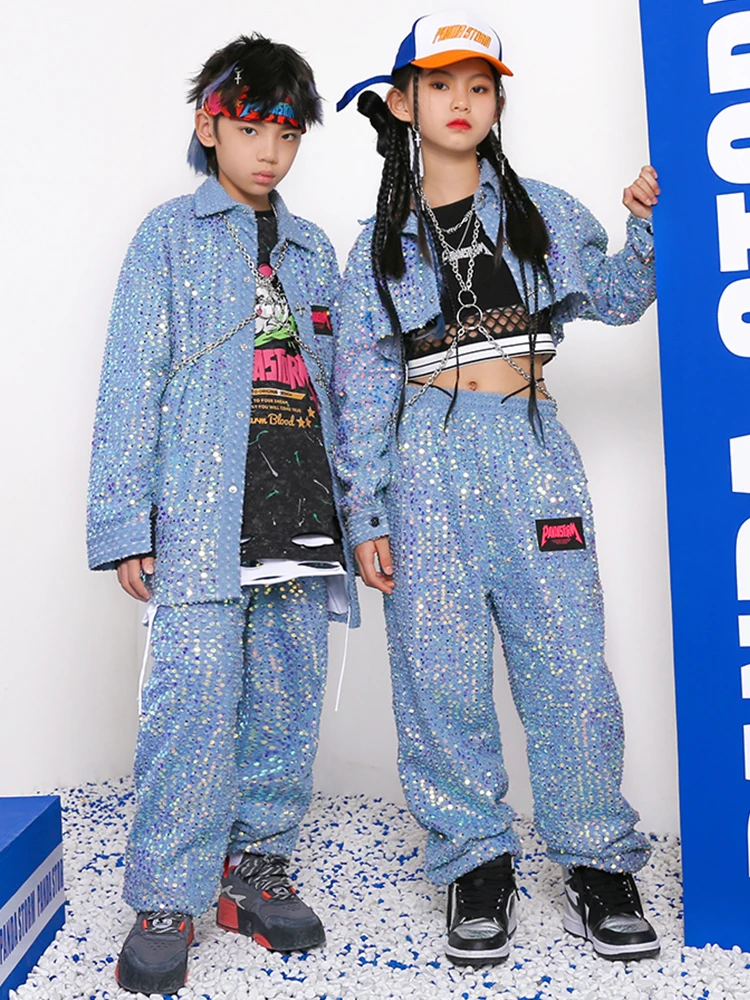 Girls Jazz Dance Costume Loose Hip Hop Clothes Fashion Print Shirts Pants  Catwalk Concert Performance Outfit Kids Wear B size 140cm Color Pants