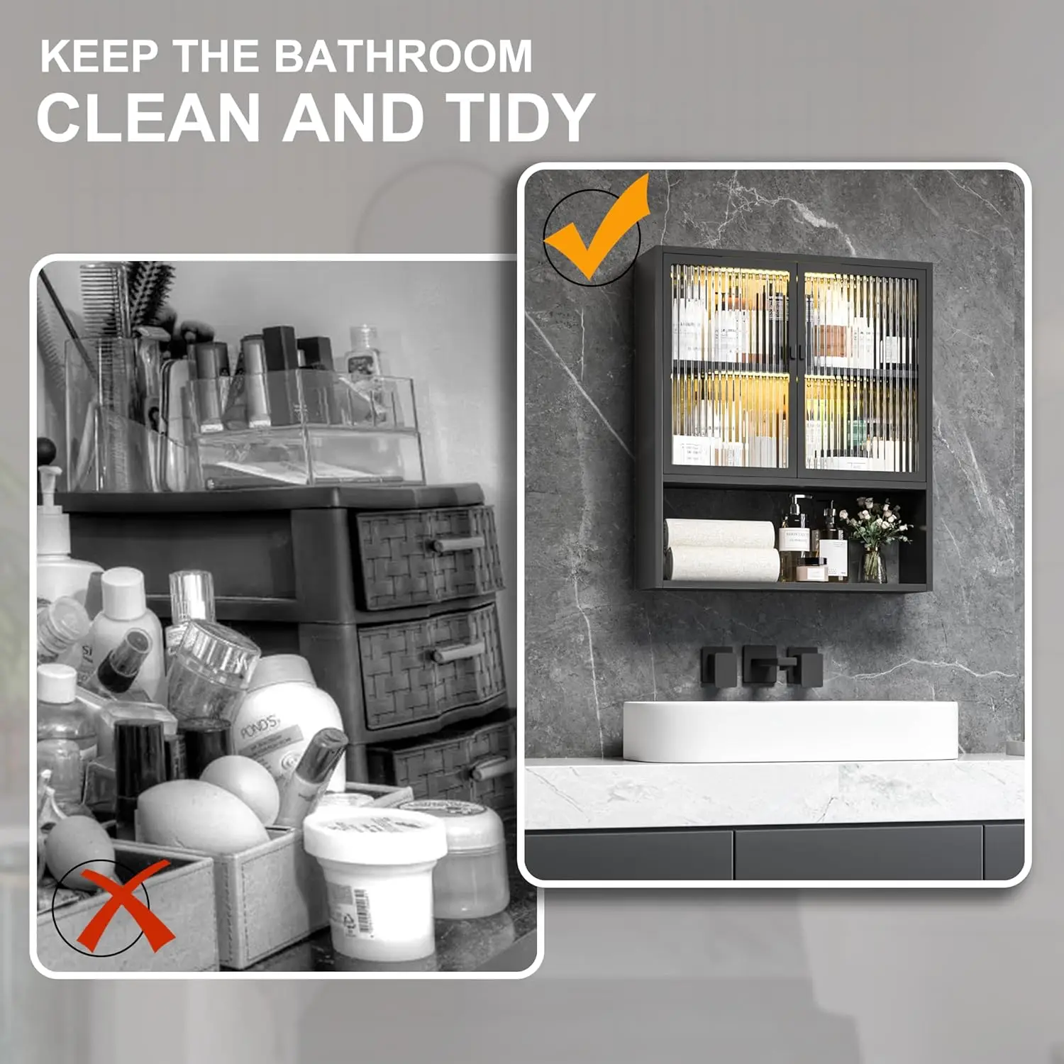 Metal Medicine Cabinets with Glass Doors ,Wall Cabinet Over The Toilet,Black Hanging Cabinet for Bathroom Kitchen Laundry Room