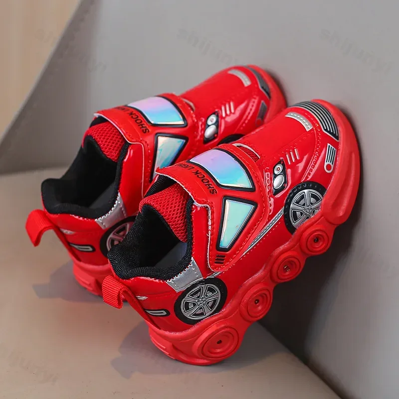 Tennis Shoes LED Children Trainer Cartoon Car Casual Sneakers for Boys Girls Mesh Breathable Kids Flats Baby Illuminated Shoes sports shoes,baby shoes,kids sneakers,kids shoes,kids sports shoes,kids flats