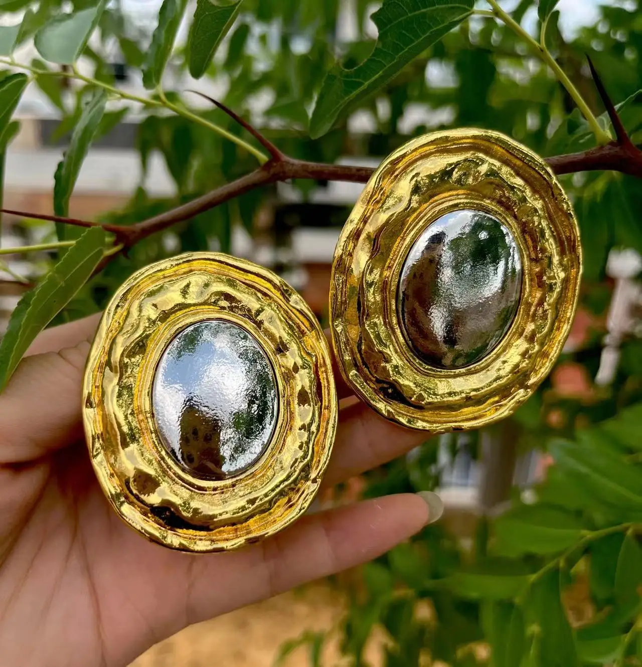 Golden Round Geometric Earrings for Women Jewelry Gifts