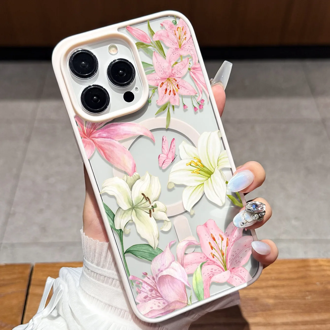 Lily Flower and Butterfly Magnetic Phone Case Cover