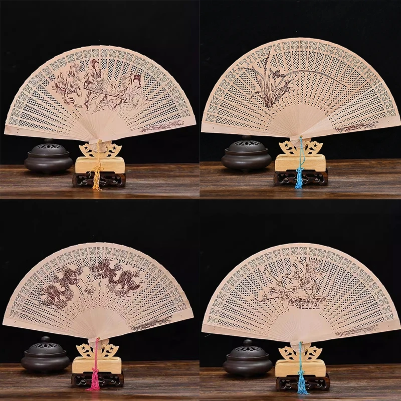 Wooden Folding Hand Fan Chinese Bamboo Portable Dancing For Women Wedding Party Decor Gift