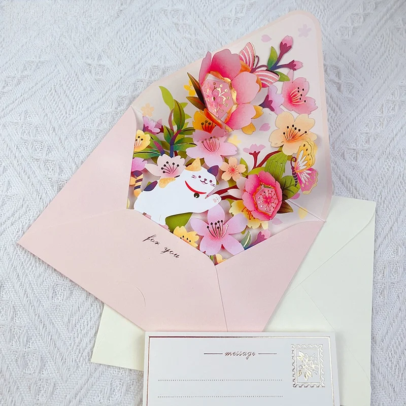 Greeting Cards New Romantic Flower Birthday Christmas Card 3D Pop-up Greeting Cards Set Postcard Party Wedding Decor Creative Gifts Cards
