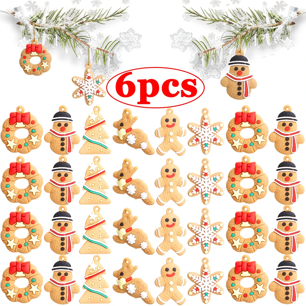 

6Pcs Christmas Pendant Ornaments Gingerbread Man Snowflakes Animals X-mas Tree Home Party Hanging Decoration Hanging Accessories