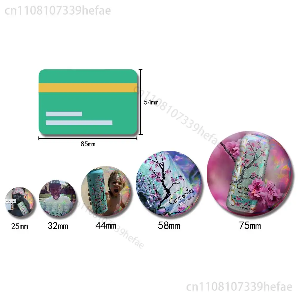 A-ArizonaES 녹차 인장 배지 케이스 장 44mm 32mm 58mm 라운드 틴플레이트 핀 브로치 선물