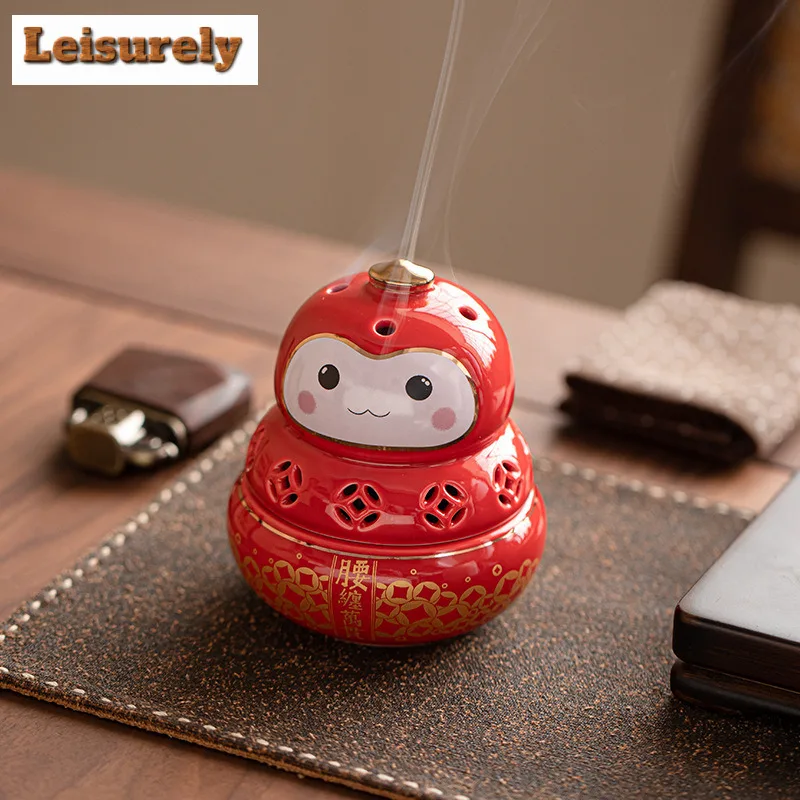 Fortune Wallow In Money Cute Small Red Person Incense Holder Luxury Diffuser Smell Distributor For Tea Accessories Collection