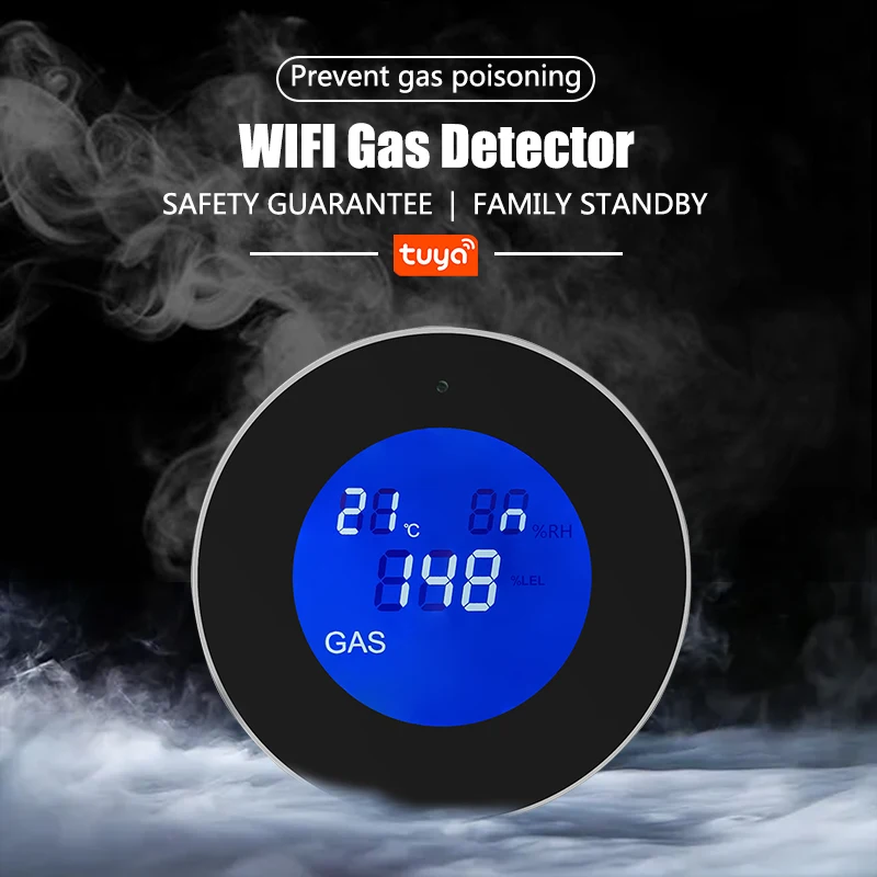 Tuya WiFi Smart Natural Gas Leakage Detector Fire Security Alarm Digital LCD Temperature Display Gas Sensor for Home Kitchen zigbee siren alarm