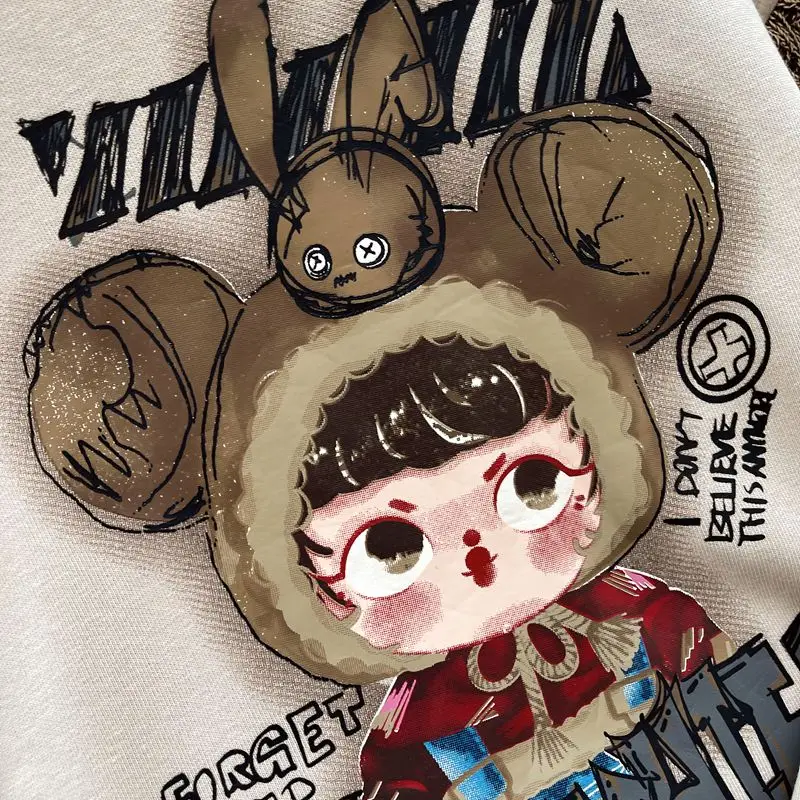 Sweatshirts Pullover Women Autumn Winter Cute Round Neck Loose Mid-Length Hoodies Top
