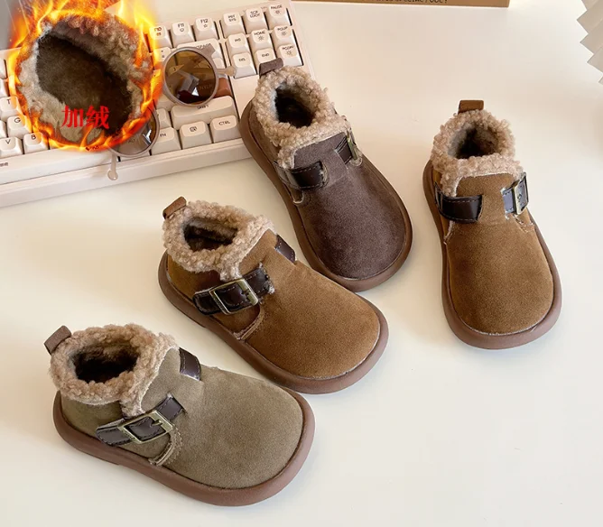 Autum Winter Plush Baby Boots Boys Girl Boots Casual Toddler Warm Running Shoes Soft Sole Toddler Baby School Non-slip Shoes