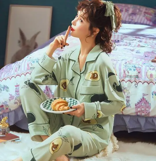 

Ins New Print Pajamas Two Piece Set Autumn Pijamas Women Cute Home Clothes Pyjamas Sleepwear Japanese Style Kawaii