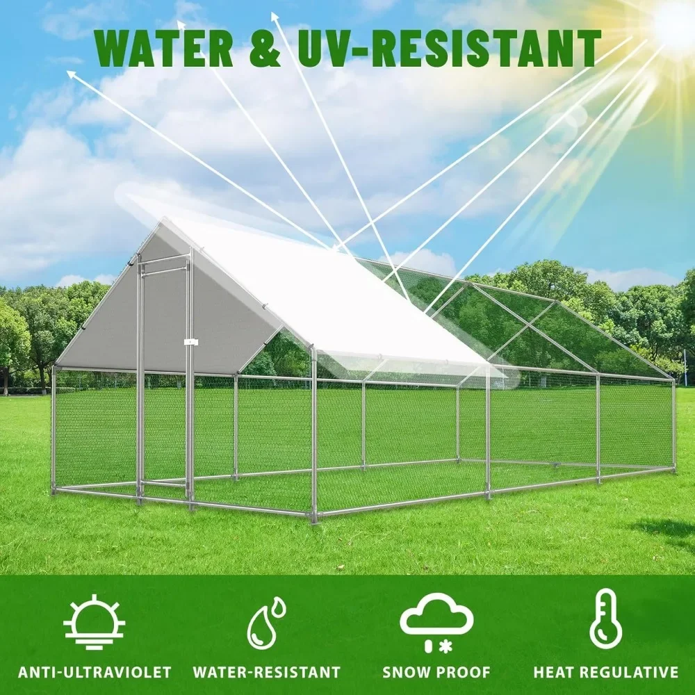 Chicken Coop Large Metal Walk-in Poultry Cage With Cover Spire Shaped chicken coop door
