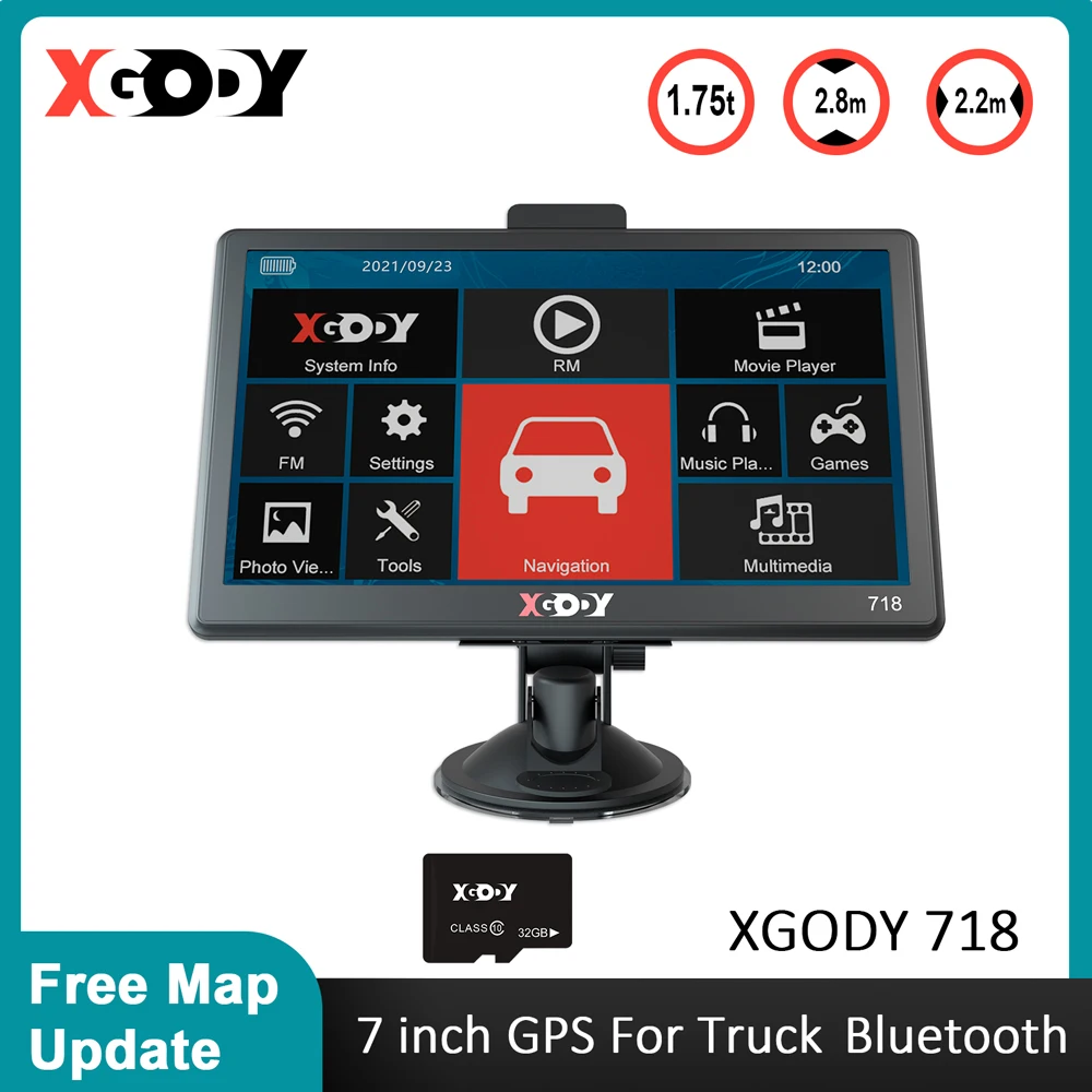 

XGODY 7-дюймовый GPS-навигатор 718 для автомобиля, грузовика, GPS-навигатор с сенсорным экраном 256M + 8 Гб, Россия, Европа, Америка, Бесплатная карта 2023, Бесплатная Ugrade