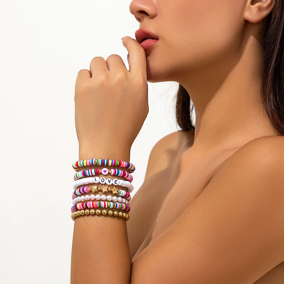 Bracciali rigidi piatti con perline per le donne Boho perline colorate