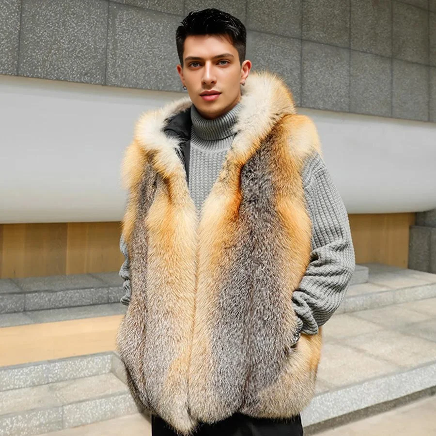 Fashion Men's Used Fur Coats Men's Fox Fur Coat Warm Winter