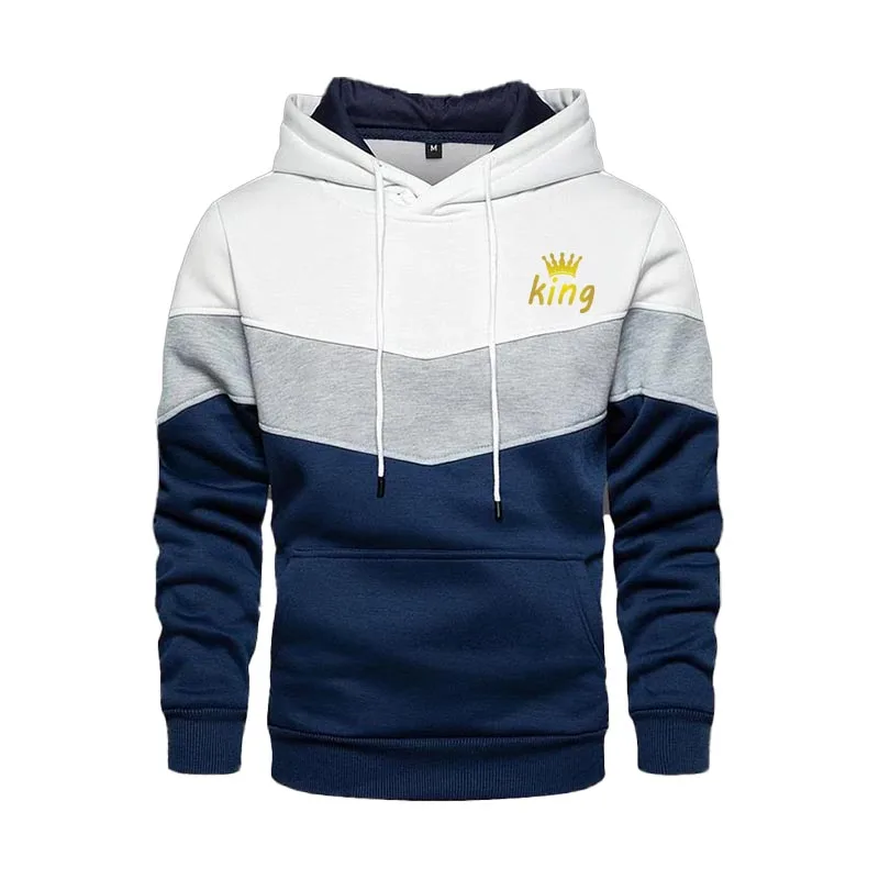 

Loose King Letter Printed Men's Patchwork Hoodies Casual Hip Hop Hooded Sweatshirt Streetwear Fleece Pullovers Top Male