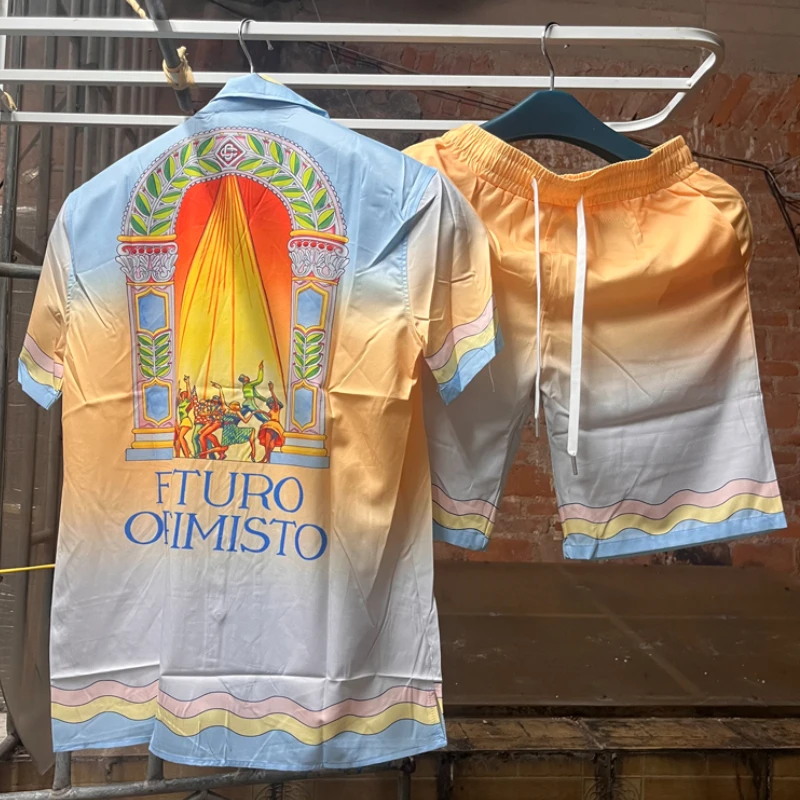 

Y2k Real Photos Casablanca Shirts Palace Men Women Ball Print Short Sleeve Tops 3XL Casual Holiday Casa Hawaiian Shirt Clothing