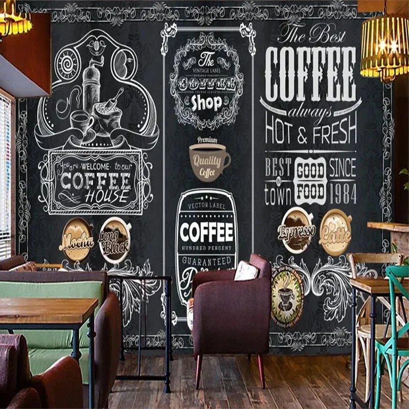 Custom Wallpaper 3D Retro Nostalgia Hand-painted Blackboard Coffee Shop Restaurant Background Wall Decor Papel De Parede Fresco