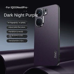 Carbon Fiber Pattern Business Style Phone Case with Lens Protection and Shockproof Back Cover for Vivo iQOO Neo8 (Purple)