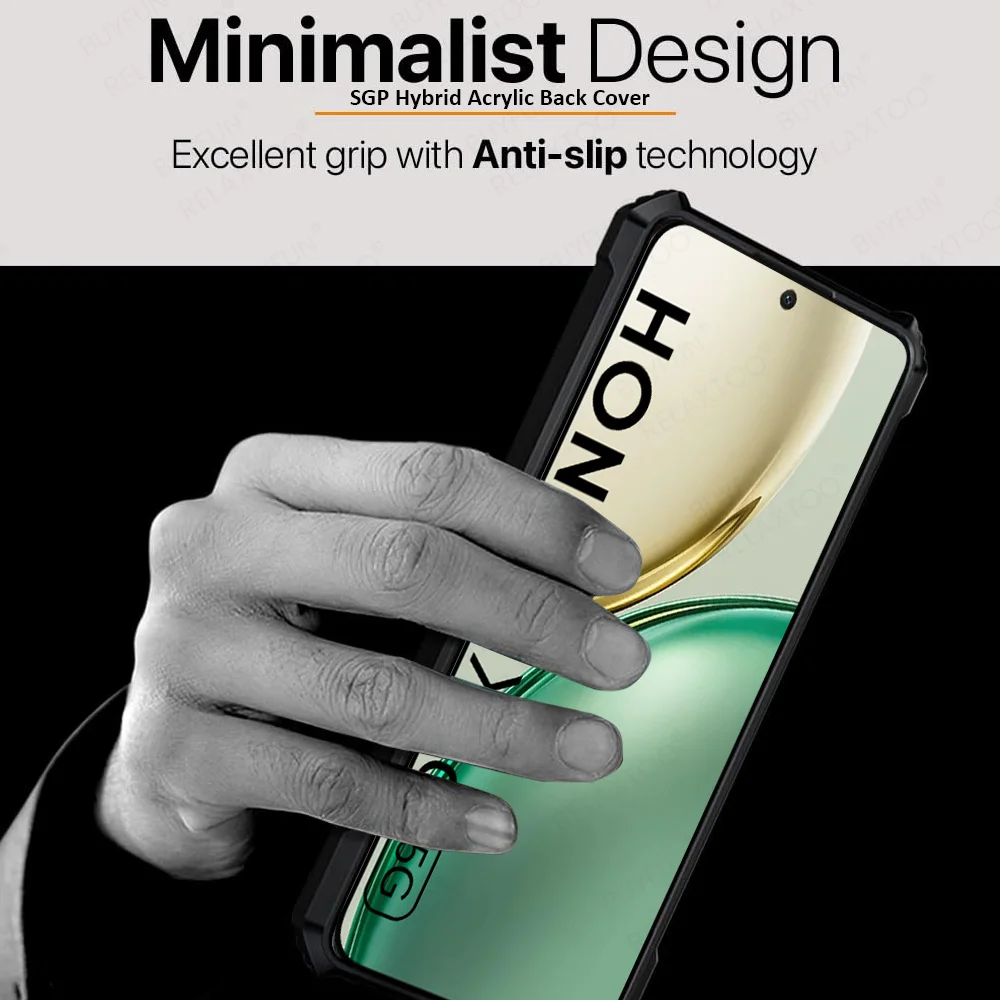 Shockproof Clear Hard Acrylic Back Cover with Ring Bracket Stand & Bumper Protection