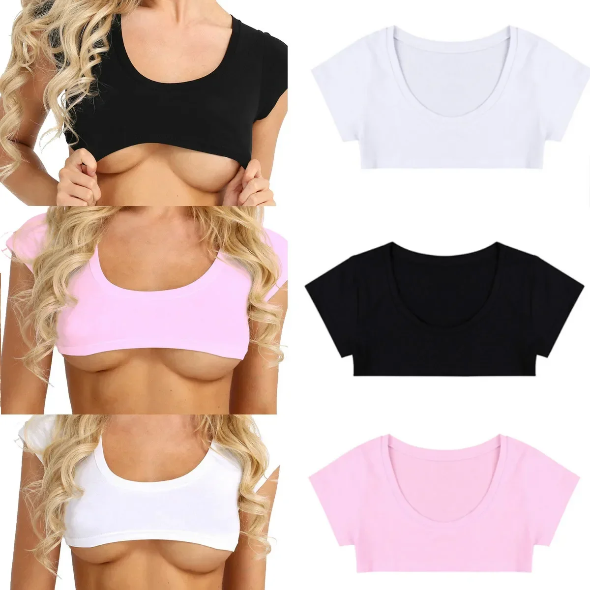 เสื้อครอปเซ็กซี่ สำหรับผู้หญิง แขนสั้น ใส่ปาร์ตี้ คลับ ลำลอง สีดำ ขาว ชมพู