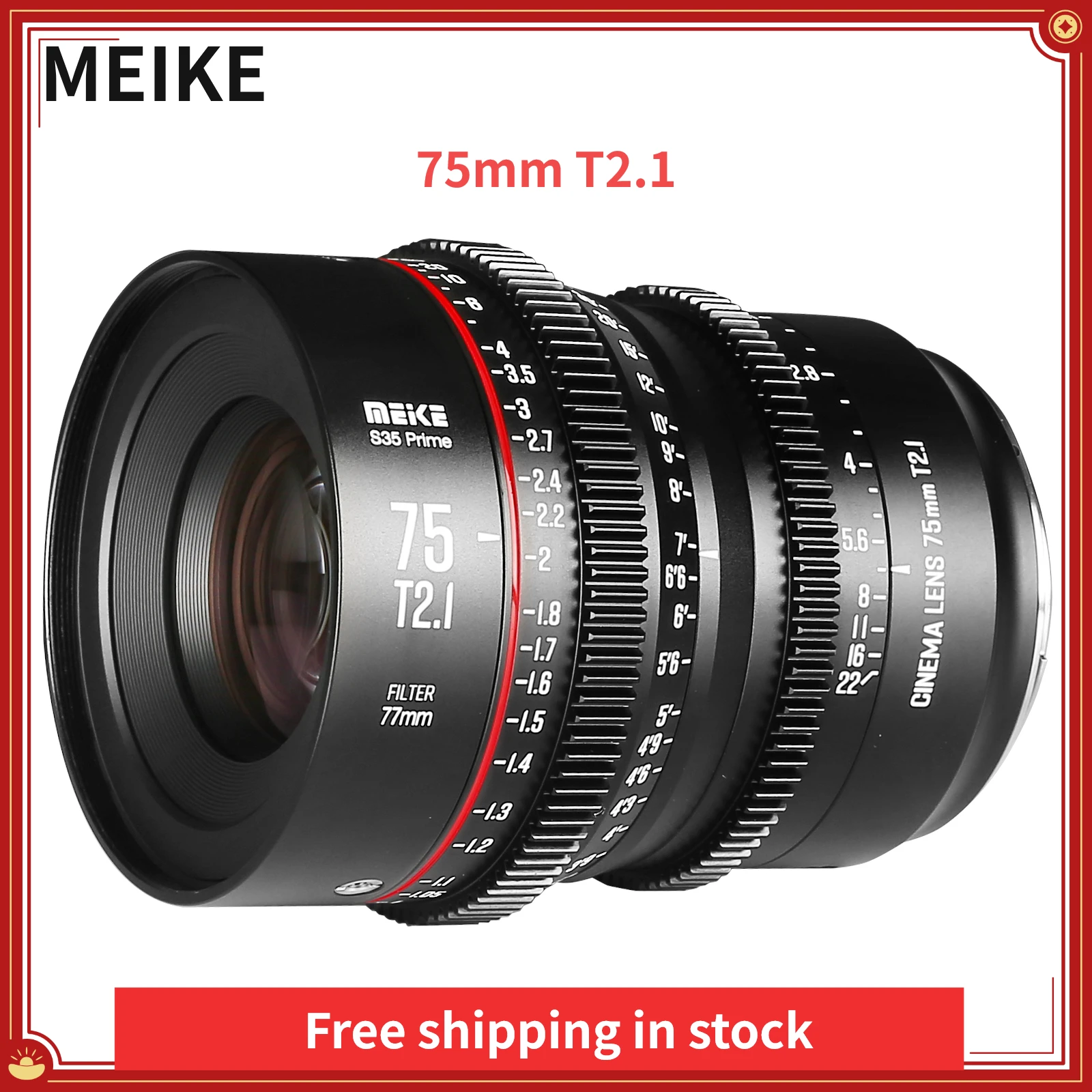 Meike Prime 75Mm T2.1 Per Sistema Di Telecamere Cinematografiche Super 35 Frame, Come Red Komodo,Bmpcc6K,Bmpcc6K Pro,Z Cam S6, Sony Fs5Ii Ecc