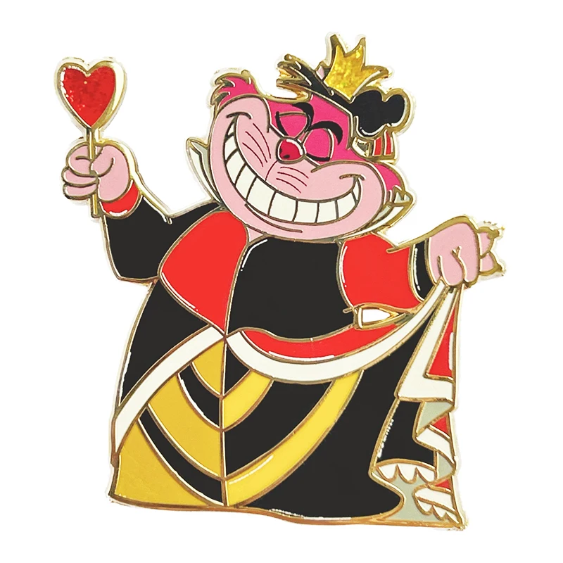 

Персонализированный мультяшный милый розовый Кот лацкан заколка королева сердца наряд Золотой металлический Жесткий Эмаль Алиса в стране чудес значок для подарка