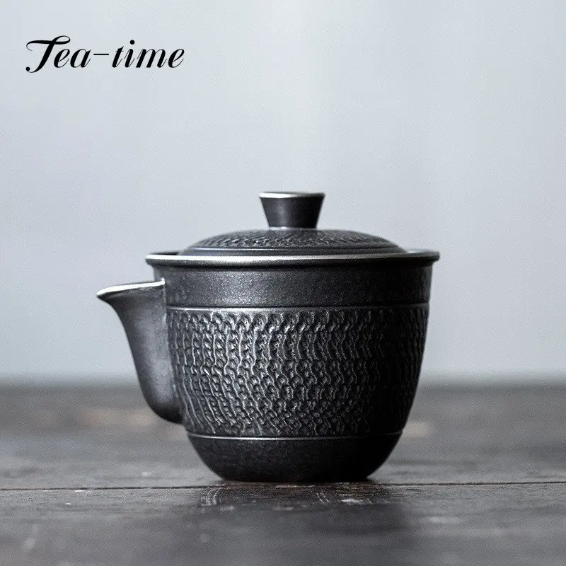 

175 мл серебристо-черный керамический ручной чайник в китайском ретро-стиле с ножом для прыжков ручной работы чайник Портативный для путешествий домашний чайный набор