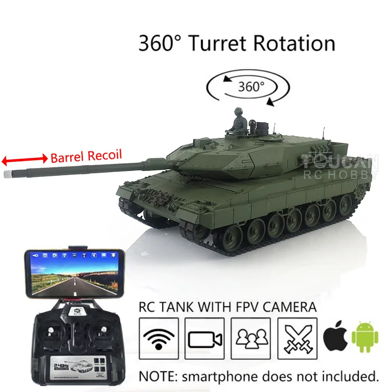 1/16 Heng Long FPV TK7.0 Leopard2A6 RTR RC Tank 3889 Metal Tracks Barrel Recoil TH17595 5