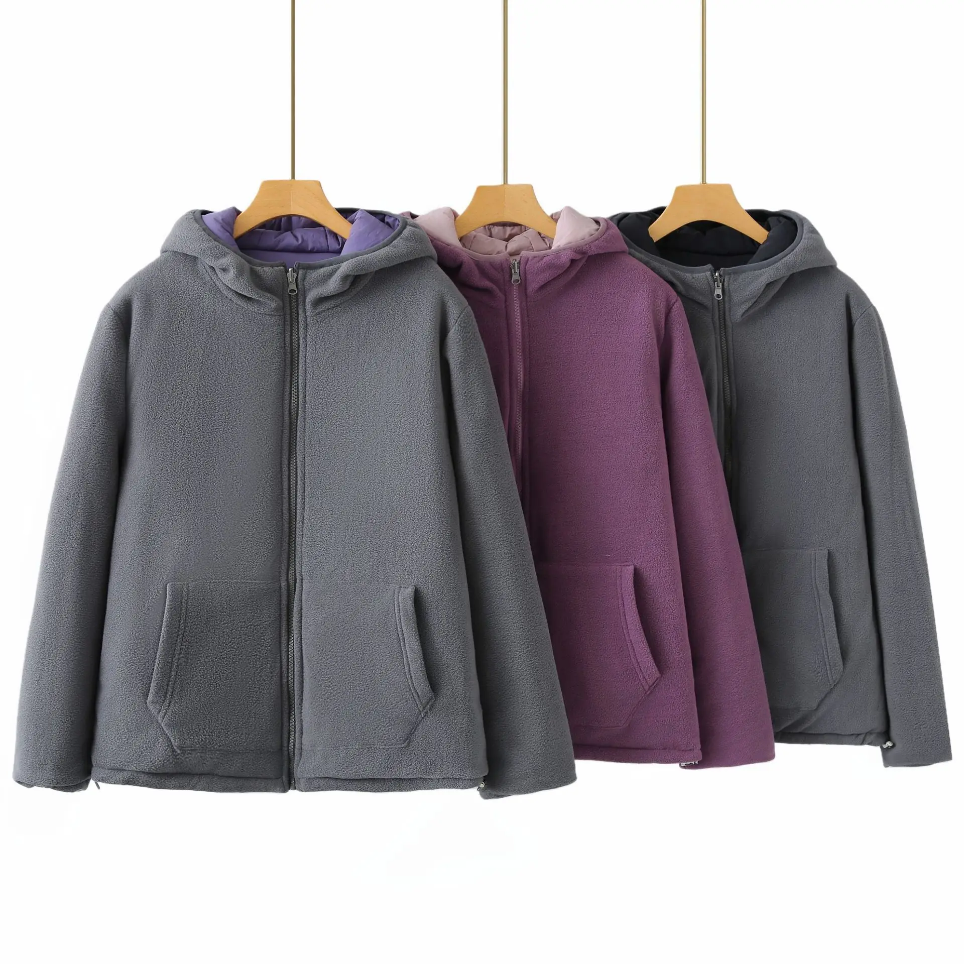 XXXXL Fashion Plus Size Women's Parkas 2025 Winter Simple Casual Wear On Both Sides Fleece Hooded Padded Jacket Warm Coat 2557