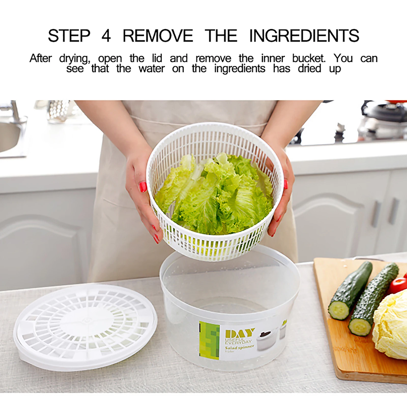 Salad Spinner Large, Lettuce Dryer Spinner Quick Dry Design BPA Free, 5.3  Quarts