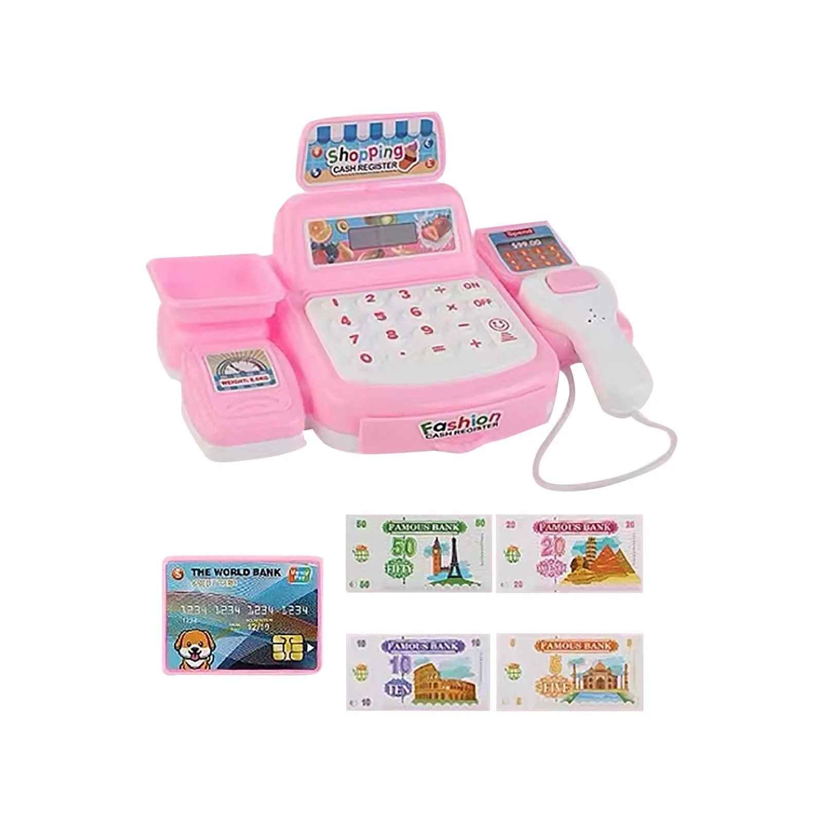 Simulation Cartoon Supermarket Cash Register Toys Children's Convenience Store Cashier Model Card Scanning Play House Game toys