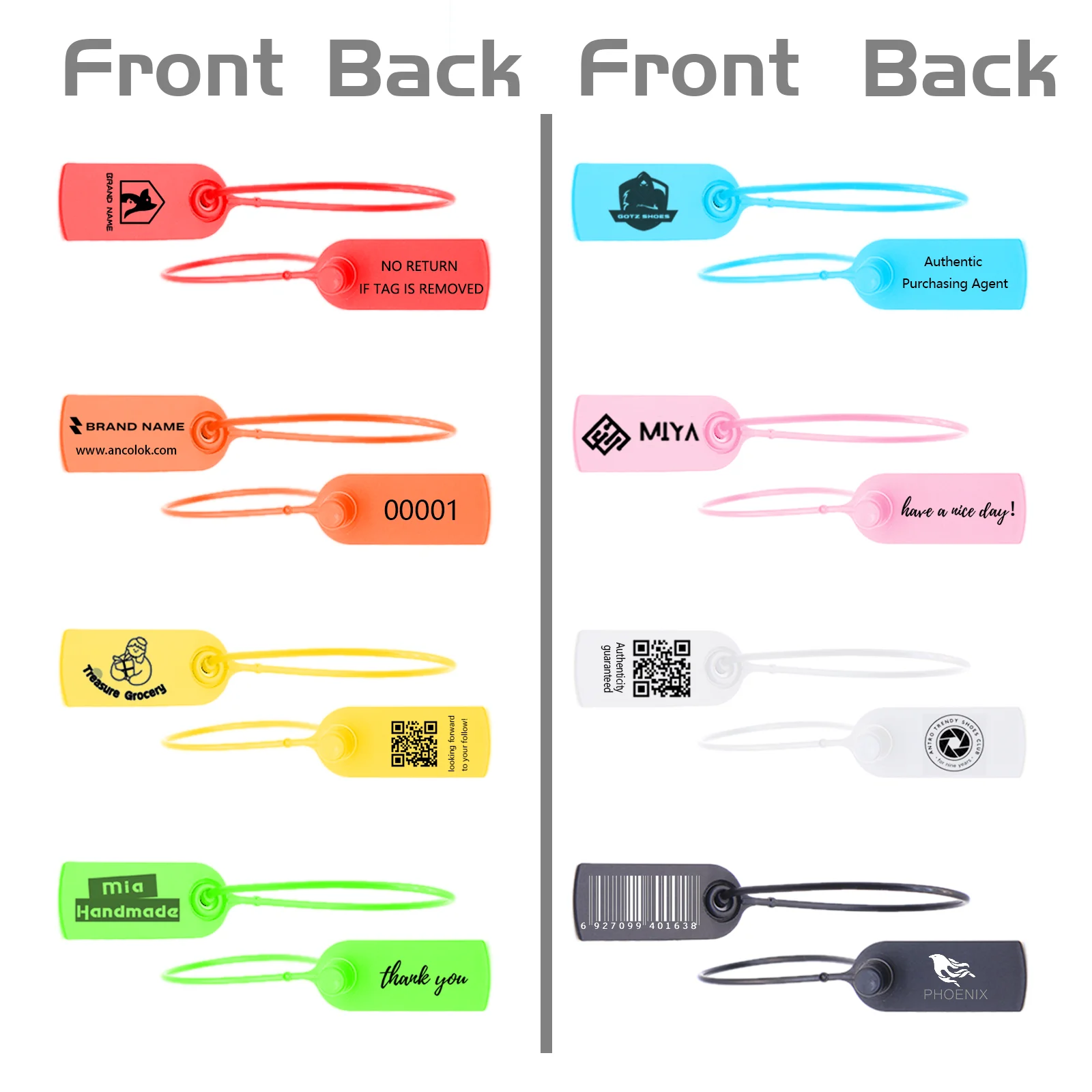 Ancolok-Print Tags for Clothing, Brand Labels, Safety of Clothes, Shoes, Bags, Plastic Tag, Anti-counterfeit, 100Pcs